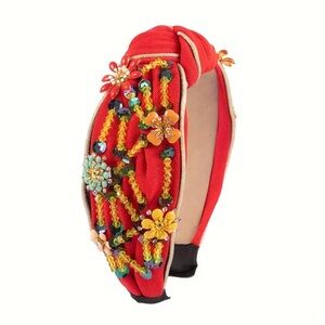 Orange Floral Rhinestone Beaded Women's Headband